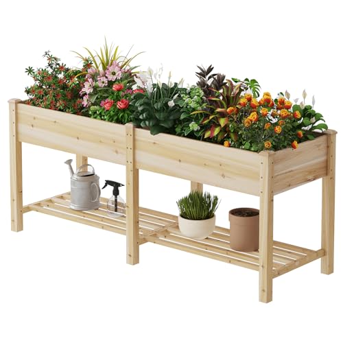 Raised Garden Bed Elevated Wood Planter Box with Shelf Garden Planter - color: Natural, size: 72*24*30.5IN
