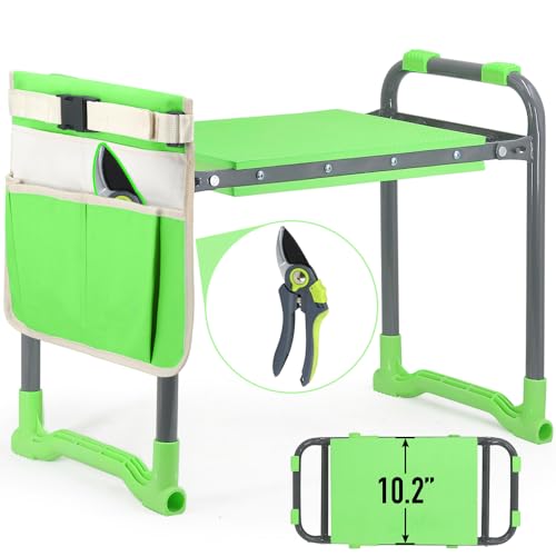 Altdorff Garden Kneeler and Seat Heavy Duty with 10.2” Wider Soft Pad, Portable Folding Stool for Gardening with Extra Hand Pruner, Sturdy Garden Kneeling Bench for Senior Help Stand, Green