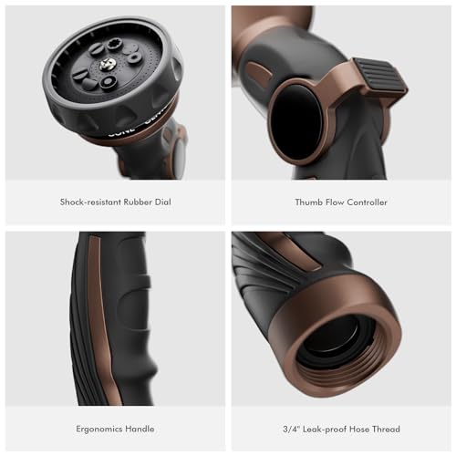 RESTMO Hose Nozzle Heavy Duty, Metal Water Hose Sprayer for Garden - color: Oil Rubbed Bronze, size: 9 Watering Patterns