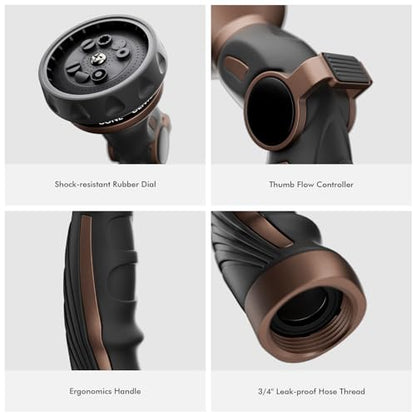 RESTMO Hose Nozzle Heavy Duty, Metal Water Hose Sprayer for Garden - color: Oil Rubbed Bronze, size: 9 Watering Patterns