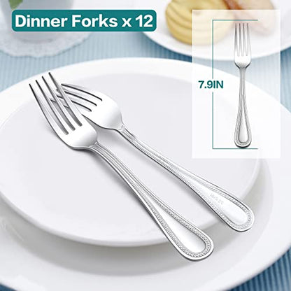 E-far Dinner Forks Set of 12, Stainless Steel Forks Silverware, 7.9 Inch - size: 7.9inches