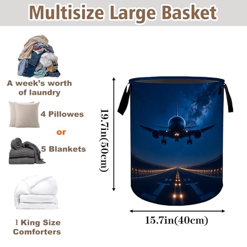 Airplane Laundry Basket,Night Runway Jet Hamper for Home 19.7x15.7 In - color: Airplane