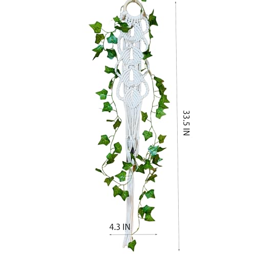 Macrame Wall Plant Hanger, Boho Hanging Planter with LED Lights - color: White X 1pc