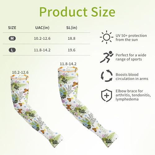 FISHEAL Sun Protection Gardening Sleeves - Women Men UV UPF 50+ Cooling Arm Sleeves with Thumbholes Farming Fishing Outdoors - color: Monarch Butterfly, size: Large