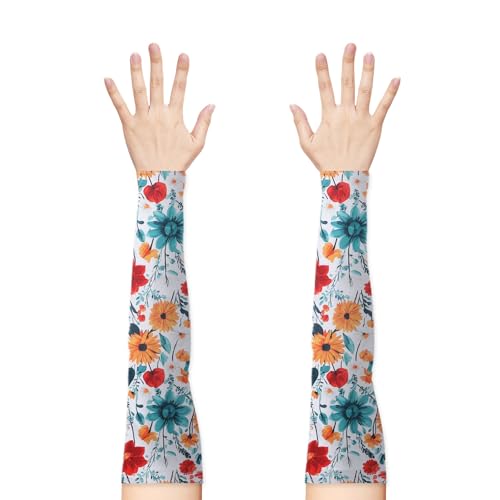 Threetols 1 Pair White Flower Gardening Sleeves for Women Man - color: Orange Red