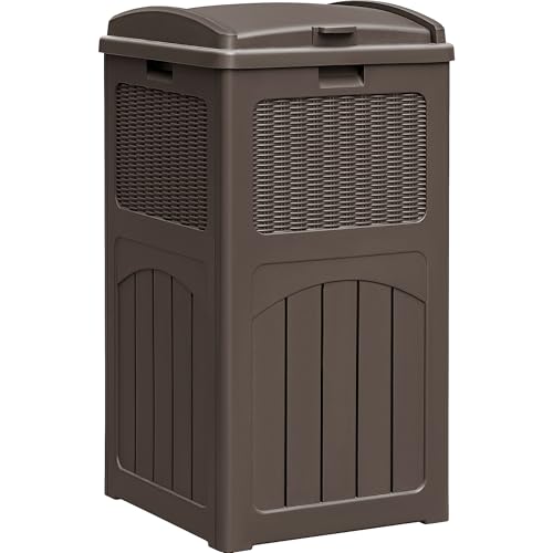 Homall 35 Gallon Outdoor Trash Can, Garbage Can with Lid, Waterproof Resin Waste Bins for Garden, Backyard, Patio Use (Deep Brown) - color: Deep Brown, size: 1 Pack