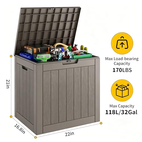 32 Gallon Outdoor Storage Box Waterproof Deck Box Patio Storage - color: Gray, style: 32Gallon-style2