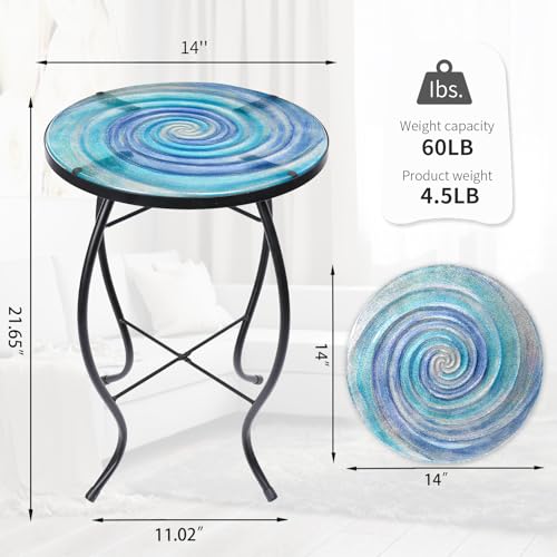 VCUTEKA Outdoor Side Table,14" Patio Accent Table Bistro Coffee End Table - color: Blue Purple Gradient Starry Vortex
