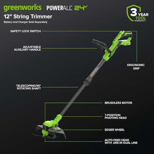 Greenworks 24V 12 in Cordless String Trimmer, 10 Blades, Tool Only - style: 12" NEW (Bare Tool)