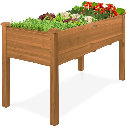 Best Choice Products 48 x 24 x 30 Inches Raised Garden Bed, Elevated Wood Planter Box Stand for Backyard, Patio, Balcony with Bed Liner, 200 Pound Capacity - Acorn Brown - color: Acorn Brown, size: Standard 48" Length