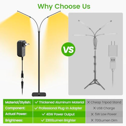 Grow Light for Indoor Plant,Dual Head Full Spectrum with 3/9/12H Auto Timer - color: Black