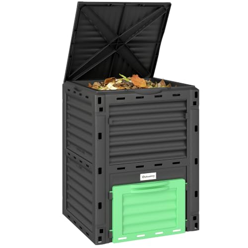 Outsunny Garden Compost Bin, 80 Gallon Large Capacity Composter, Green - color: Green