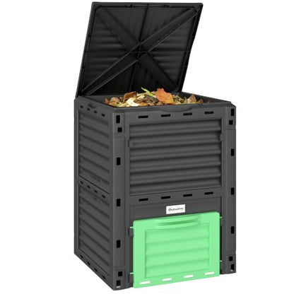 Outsunny Garden Compost Bin, 80 Gallon Large Capacity Composter, Green - color: Green