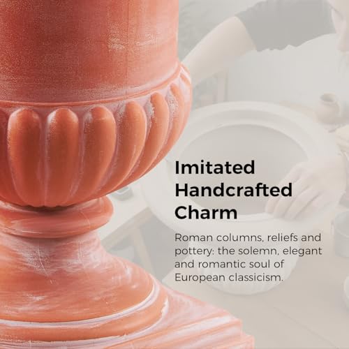 Roman Urn Planter - 24.4"H, Weathered Terracotta Finish (Plastic) - color: Terracotta