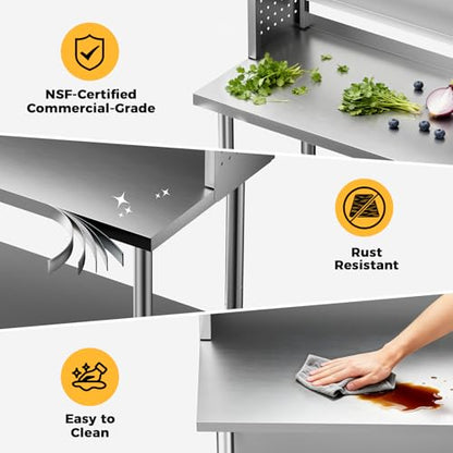 CAMMOO 30x24 NSF Stainless Steel Prep Table with Shelf & Casters Work Bench - size: 24*30 inches