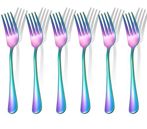 Rainbow Forks Silverware Set Of 6 Pieces, Stainless Steel Forks, Mirror Polished Fork Set, Cutlery Utensils Set of forks, Apartment Essential Flatware - color: Rainbow, size: 6pcs