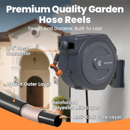 Giraffe Tools Retractable Garden Hose Reel Auto Rewind Wall Mount 5/8" 62FT - size: 5/8''62ft