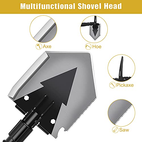 Camping Shovel 38 inch, Folding Shovel, with Pickaxe, Survival Tactical Multitool, Military Compact Tool, 180 Degree Portable Spade for Off-Roading, Backpacking, Hiking, Car Emergency - size: 38''
