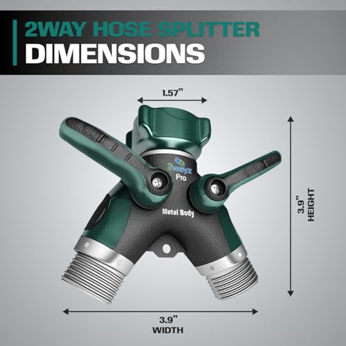 2WAYZ Hose Splitter 2 Way Heavy Duty Outdoor Faucet and Garden Connector - Water Spigot Splitter - Durable All-Metal Y Adapter with Shut-Off Valve - 4 x 4 x 1.5 Inches - size: Single Splitter