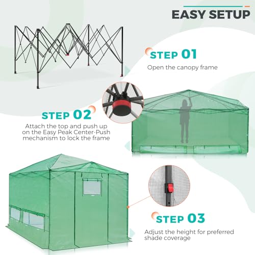EAGLE PEAK 12x8 Easy Setup Pop Up Greenhouse, Support Pole, Clear/Green - color: Clear/Green, size: 12x8
