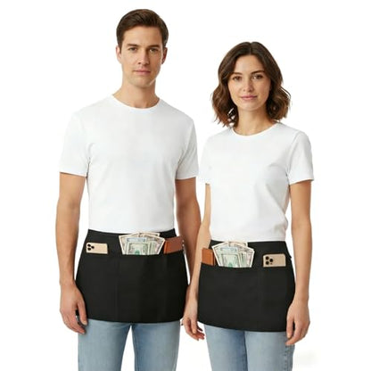 BOHARERS Waist Apron with 3 Pockets 20 Pack - Black Waitress Server Short Apron - color: 20 Pack Black