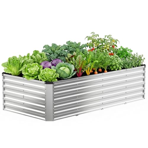 DUMOS Galvanized Raised Garden Bed Outdoor, Planter Box, 8x4x2ft - color: Silver, size: 8×4×2ft