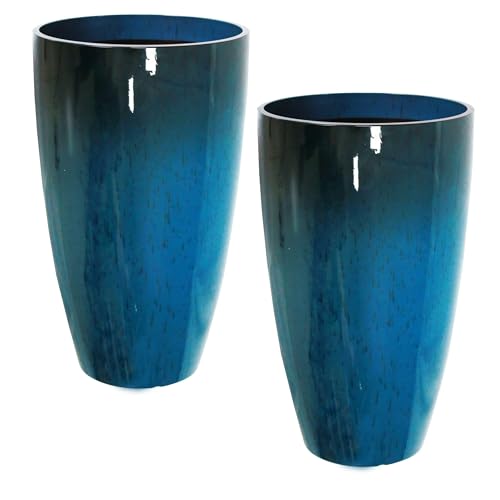 2PCS 21in Tall Planter for Outdoor Plants Large Flower Pots Blue - color: Blue