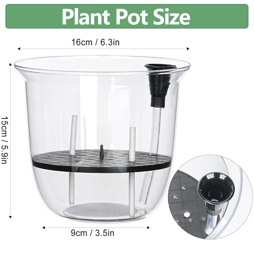 Self Watering Pots Set, Clear Self Planter Pot for Indoor Plants - size: Round, 5Pcs Large