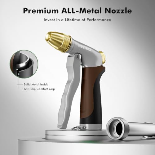 RESTMO Metal Water Hose Nozzle, High Pressure Garden Sprayer, Brown - color: Brown