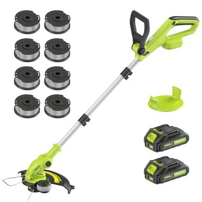 Electric String Trimmer Cordless with 2.0Ah Battery & Charger 20V Lawn Tool - color: Green