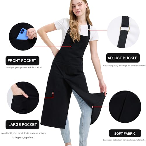 Molaxhome Split Pottery Apron with 3 Pockets Unisex with Adjustable Strap - color: Black