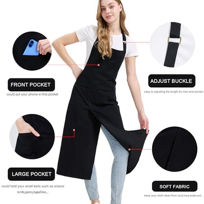 Molaxhome Split Pottery Apron with 3 Pockets Unisex with Adjustable Strap - color: Black