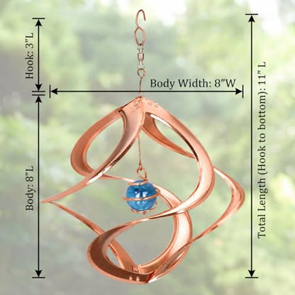 Red Carpet Studios The Original Cosmix Helix Wind Spinner Indoor/Outdoor Hanging Art, 11" Tall, Copper with Blue Planet - color: Blue Planet