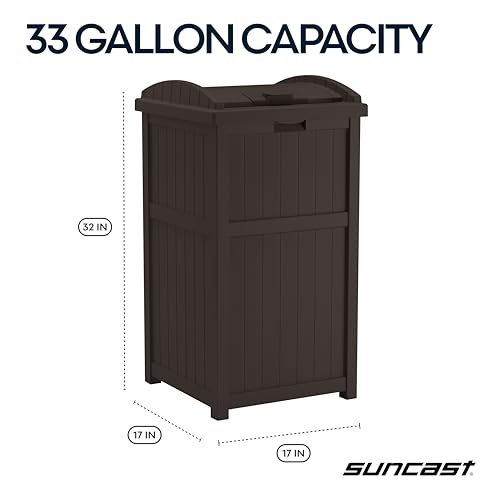 Suncast 33 Gal, Resin Hideaway Garbage Can with Secure Lid, Java Brown