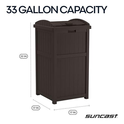 Suncast 33 Gal, Resin Hideaway Garbage Can with Secure Lid, Java Brown
