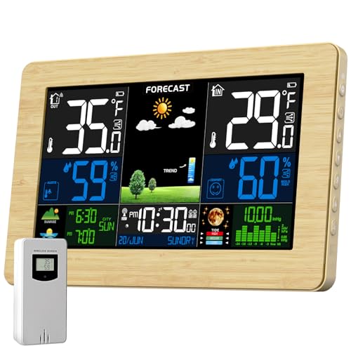 Weather Station Wireless Indoor Outdoor Thermometer, Digital Thermometer, Large Display Home Weather Stations with Weather Forecast, Atomic Clock, Barometric Pressure, B
