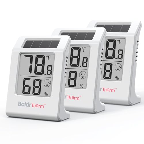 BaldrTherm Humidity Thermometer Meters, Solar-Powered Indoor Temperature Sensor Humidity Monitor, Humidity Gauge for Baby Rooms, Bedrooms, Home, Office, and Wine Cellars, 3Pack,White - color: White 3pack