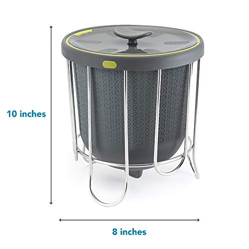 Polder Kitchen Composter-Flexible Silicone Bucket inverts for Emptying and Cleaning - no Need to Touch Contents- Adjustable lid for Ventilation & Airflow Control, Gray/Green