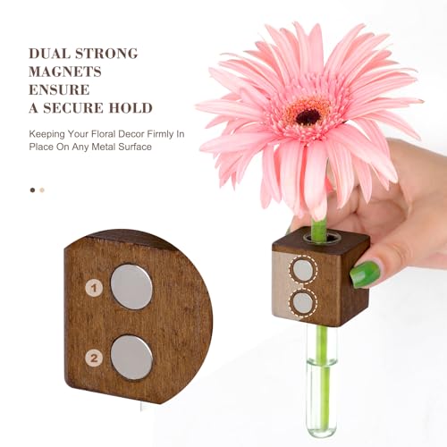 Magnetic Test Tube Flower Vases for Refrigerator, Set of 2 - color: Wood+walnut