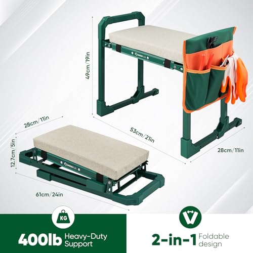 SakerPlus Garden Kneeler and Seat, Heavy Duty Foldable Garden Stool