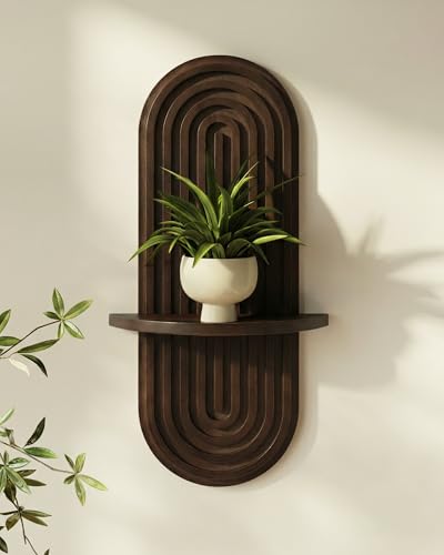 Bamworld Boho Wall Decor Plant Wall Shelf Wooden Plant Holder Walnut - color: Walnut