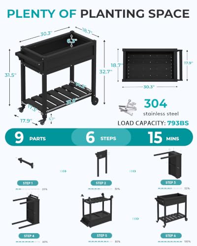 SERWALL Raised Garden Bed on Wheels with Storage Shelf Set of 2,Black - color: Black, size: 2 Pack