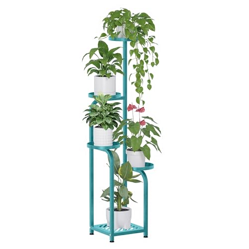 TOSKING Tall 5-Tier Square Meta Plant Stand Indoor Outdoor, Anti-Tip, Blue - color: Blue, size: 5-Tier Square Base