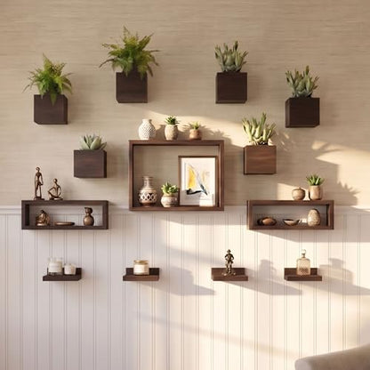 LaLaGreen Wooden Floating Shelves (13-Piece Set) Indoor Wall Mounted Plants - size: 13-pc set