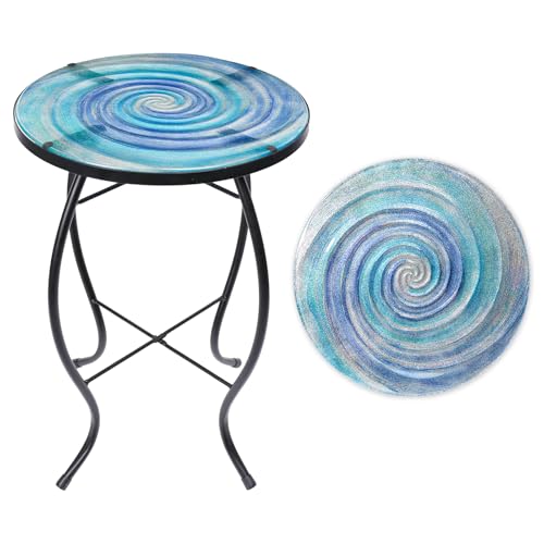 VCUTEKA Outdoor Side Table,14" Patio Accent Table Bistro Coffee End Table - color: Blue Purple Gradient Starry Vortex