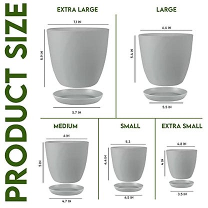 Plant Pots Indoor with Drainage, 5 Pack Multi-Size Planters Set, Grey - color: Gray, size: Pack of 5