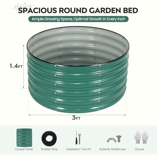 Galvanized Raised Garden Bed,2 PCS 3x3x1.4ft Round Planter LotusGreen - color: Lotusgreen, size: 3x3x1.4ft