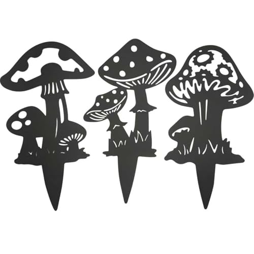 Decorative Garden Stakes, Black Metal Mushroom Garden Stakes - color: Black, size: 3Pack L
