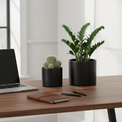 Nihow Ceramic Plant Pots with Drainage for Indoor Plants, 5 & 7 Inch,Black - color: Black