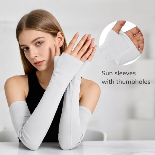 netdraw Unisex Bamboo Viscose Arm Sleeves with Thumb Hole - color: Light Gray, size: Small-Medium
